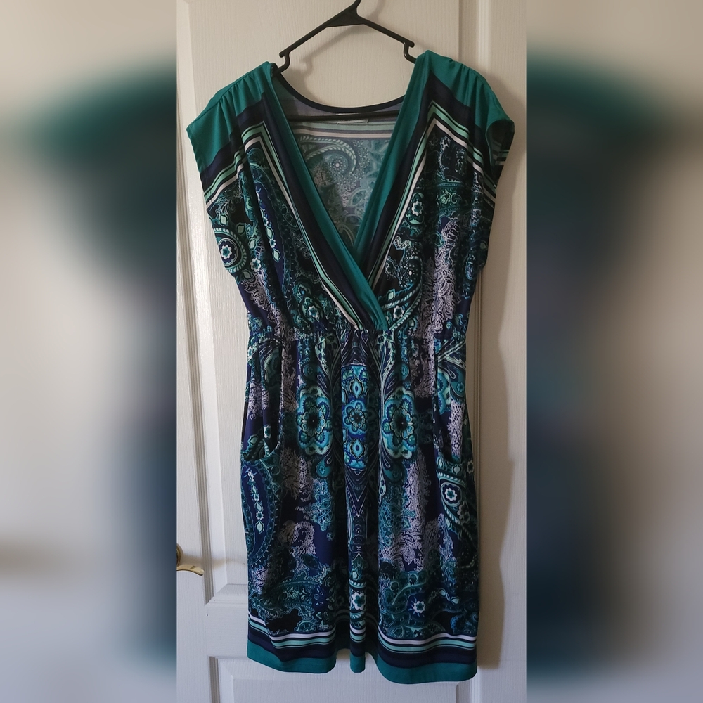 Teal and Navy Paisley Dress